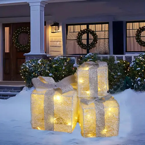 3-Piece Light-Up Gift Box Set – Battery-Powered Holiday Decor