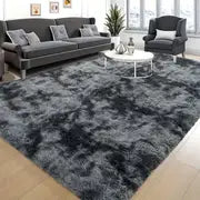 Soft Shaggy Tie-Dye Rug – Water Grey Ombre, 100% Polyester