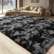 Soft Shaggy Tie-Dye Rug – Water Grey Ombre, 100% Polyester